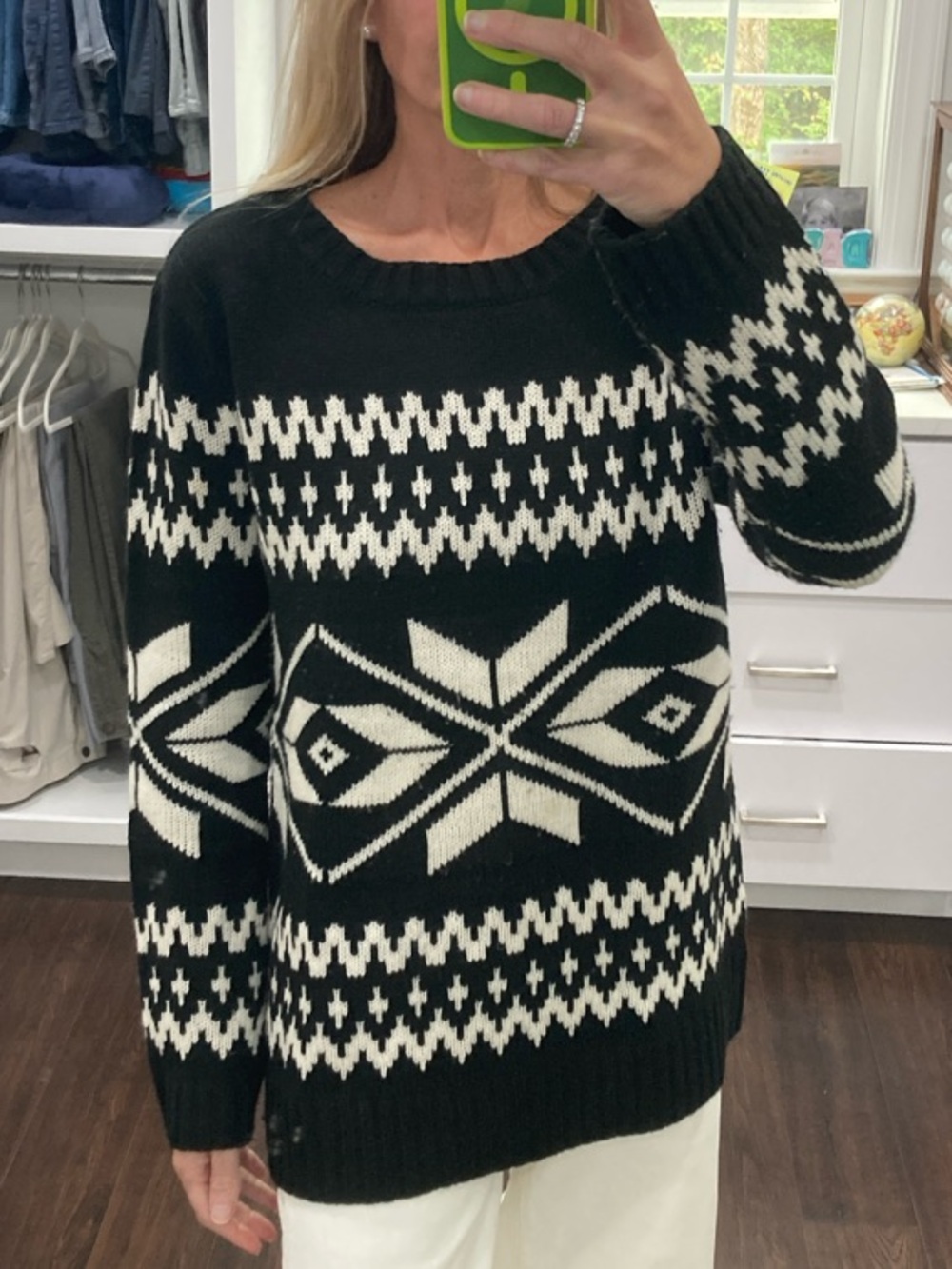Piperlime Black & Cream Nordic-Pattern Crewneck Sweater